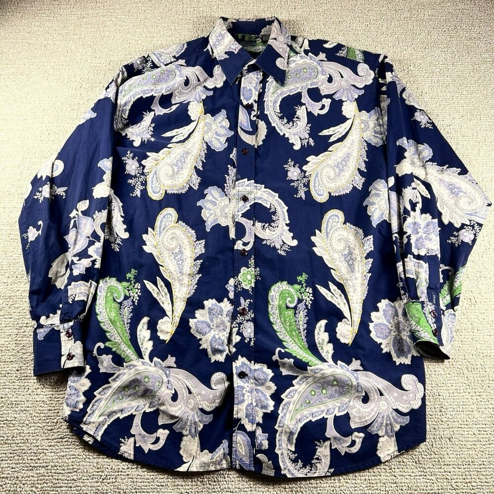 Enyce Floral Long Sleeve Button Up Shirt Blue Men's Size XL